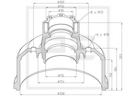 PE Automotive 016.458-00A Тормозной барабан 