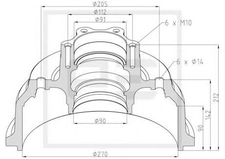 PE Automotive 016.475-00A Тормозной барабан 
