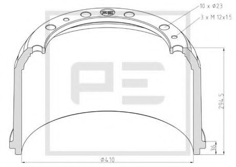 PE Automotive 016.528-00A Тормозной барабан 
