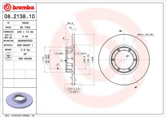 BREMBO 08.2138.10 Тормозной диск для RENAULT LE CAR (Рено Лэ cар) BREMBO 08.2138.10 Тормозной диск для RENAULT LE CAR (Рено Лэ cар)
