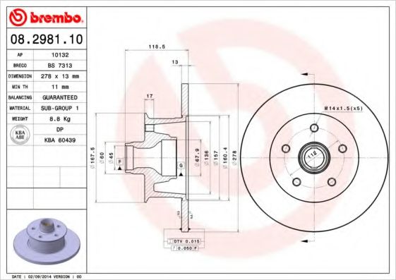 BREMBO 08.2981.10 Тормозной диск для VOLKSWAGEN T3 CARAVELLE (Фольксваген Т3 cараvэллэ) BREMBO 08.2981.10 Тормозной диск для VOLKSWAGEN T3 CARAVELLE (Фольксваген Т3 cараvэллэ)