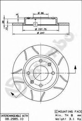 BREMBO 08.2985.75 Тормозной диск для PEUGEOT 205 II (Пежо 205 2) BREMBO 08.2985.75 Тормозной диск для PEUGEOT 205 II (Пежо 205 2)