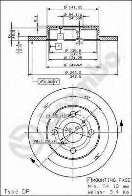 BREMBO 08.3110.10 Тормозной диск для TOYOTA TERCEL (Тойота/тоета Тэрcэл) BREMBO 08.3110.10 Тормозной диск для TOYOTA TERCEL (Тойота/тоета Тэрcэл)