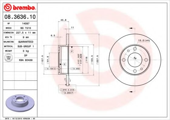 BREMBO 08.3636.10 Тормозной диск для FIAT STRADA II (Фиат Страда 2) BREMBO 08.3636.10 Тормозной диск для FIAT STRADA II (Фиат Страда 2)
