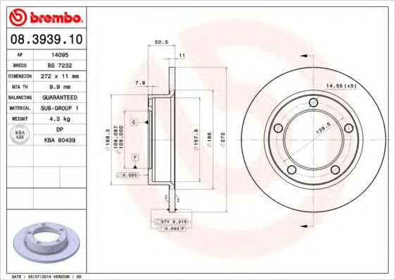 BREMBO 08.3939.10 Тормозной диск для LADA NIVA II (Лада Нива 2) BREMBO 08.3939.10 Тормозной диск для LADA NIVA II (Лада Нива 2)
