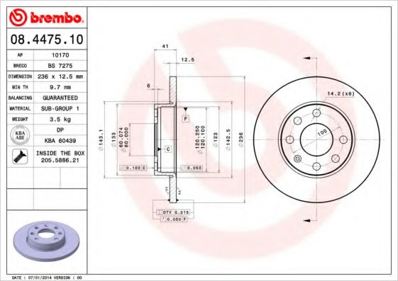 BREMBO 08.4475.10 Тормозной диск для OPEL CORSA A (Опель Cорса а) BREMBO 08.4475.10 Тормозной диск для OPEL CORSA A (Опель Cорса а)