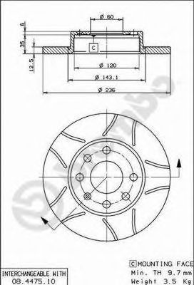 BREMBO 08.4475.75 Тормозной диск для OPEL CORSA A (Опель Cорса а) BREMBO 08.4475.75 Тормозной диск для OPEL CORSA A (Опель Cорса а)