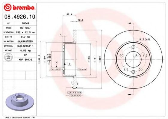 BREMBO 08.4926.10 Тормозной диск для OPEL OMEGA A (Опель Омэга а) BREMBO 08.4926.10 Тормозной диск для OPEL OMEGA A (Опель Омэга а)