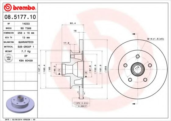 BREMBO 08.5177.10 Тормозной диск для VOLKSWAGEN T3 CARAVELLE (Фольксваген Т3 cараvэллэ) BREMBO 08.5177.10 Тормозной диск для VOLKSWAGEN T3 CARAVELLE (Фольксваген Т3 cараvэллэ)