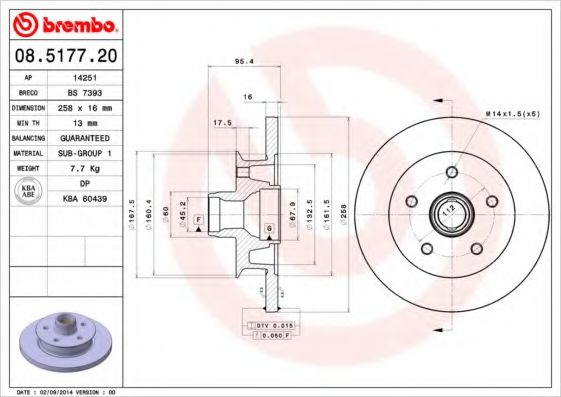BREMBO 08.5177.20 Тормозной диск для VOLKSWAGEN T3 CARAVELLE (Фольксваген Т3 cараvэллэ) BREMBO 08.5177.20 Тормозной диск для VOLKSWAGEN T3 CARAVELLE (Фольксваген Т3 cараvэллэ)