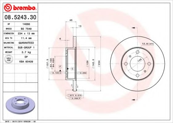 BREMBO 08.5243.30 Тормозной диск для PROTON SATRIA (Протон Сатриа) BREMBO 08.5243.30 Тормозной диск для PROTON SATRIA (Протон Сатриа)