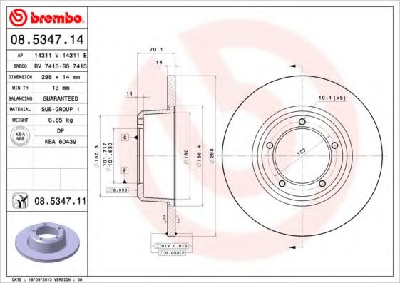 BREMBO 08.5347.14 Тормозной диск для LAND ROVER DEFENDER (Ленд ровер/лэнд ровер Дэфэндэр) BREMBO 08.5347.14 Тормозной диск для LAND ROVER DEFENDER (Ленд ровер/лэнд ровер Дэфэндэр)