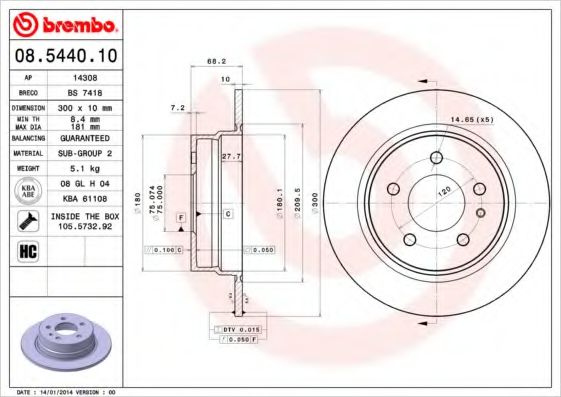 BREMBO 08.5440.10 Тормозной диск для BMW 7 (Бмв 7) BREMBO 08.5440.10 Тормозной диск для BMW 7 (Бмв 7)