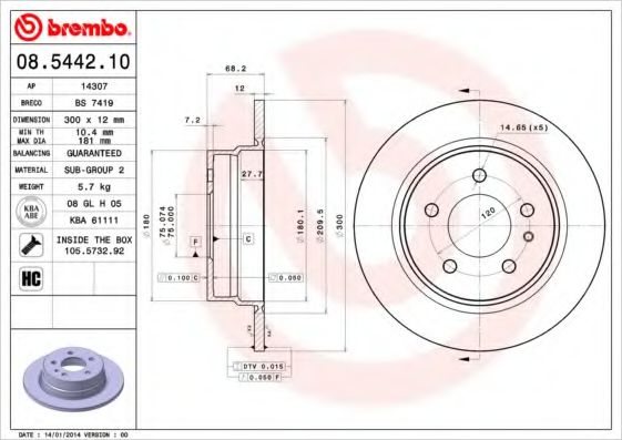 BREMBO 08.5442.10 Тормозной диск для BMW 7 (Бмв 7) BREMBO 08.5442.10 Тормозной диск для BMW 7 (Бмв 7)