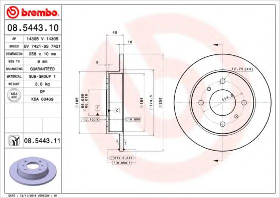 BREMBO 08.5443.11 Тормозной диск для NISSAN PRIMERA (Ниссан Примера) BREMBO 08.5443.11 Тормозной диск для NISSAN PRIMERA (Ниссан Примера)