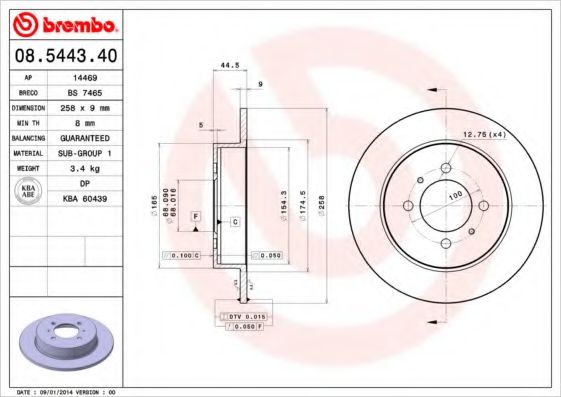 BREMBO 08.5443.40 Тормозной диск для NISSAN PULSAR VI (Ниссан Пулсар vи) BREMBO 08.5443.40 Тормозной диск для NISSAN PULSAR VI (Ниссан Пулсар vи)