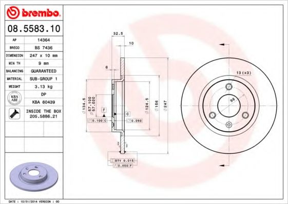 BREMBO 08.5583.10 Тормозной диск для CITROëN (Cитроëн) BREMBO 08.5583.10 Тормозной диск для CITROëN (Cитроëн)