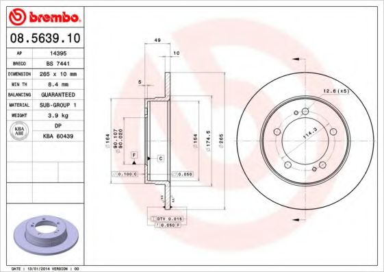 BREMBO 08.5639.10 Тормозной диск для MITSUBISHI ECLIPSE I (Митсубиши/митсубиси Эcлипсэ и) BREMBO 08.5639.10 Тормозной диск для MITSUBISHI ECLIPSE I (Митсубиши/митсубиси Эcлипсэ и)