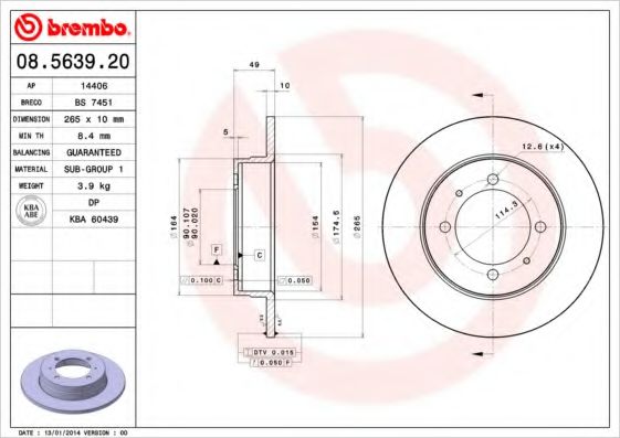 BREMBO 08.5639.20 Тормозной диск для MITSUBISHI ETERNA IV (Митсубиши/митсубиси Этэрна иv) BREMBO 08.5639.20 Тормозной диск для MITSUBISHI ETERNA IV (Митсубиши/митсубиси Этэрна иv)
