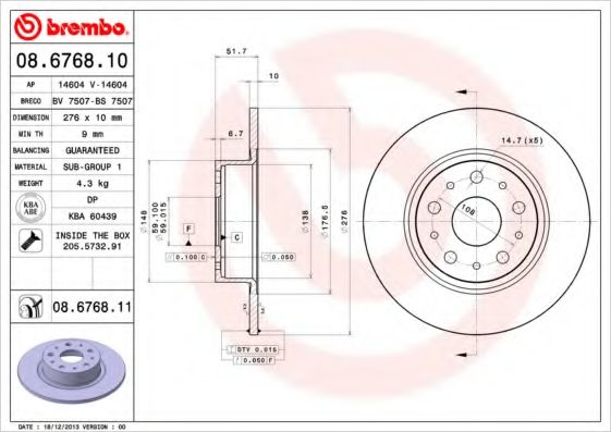 BREMBO 08.6768.10 Тормозной диск для LANCIA KAPPA (Лансиа/лянча Каппа) BREMBO 08.6768.10 Тормозной диск для LANCIA KAPPA (Лансиа/лянча Каппа)
