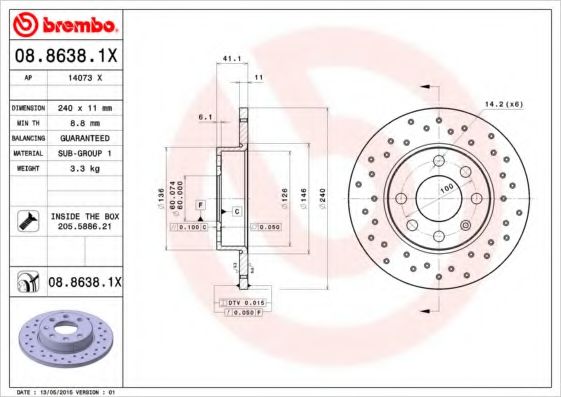 BREMBO 08.8638.1X Тормозной диск для OPEL VITA C (Опель Vита c) BREMBO 08.8638.1X Тормозной диск для OPEL VITA C (Опель Vита c)
