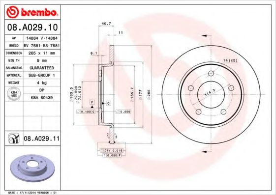 BREMBO 08.A029.11 Тормозной диск для MAZDA 3 (Мазда 3) BREMBO 08.A029.11 Тормозной диск для MAZDA 3 (Мазда 3)