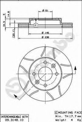 BREMBO 09.3148.75 Тормозной диск для RENAULT CLIO I (Рено Cлио и) BREMBO 09.3148.75 Тормозной диск для RENAULT CLIO I (Рено Cлио и)
