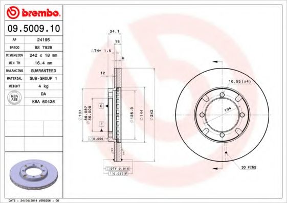 BREMBO 09.5009.10 Тормозной диск для MITSUBISHI GALANT III (Митсубиши/митсубиси Галант 3) BREMBO 09.5009.10 Тормозной диск для MITSUBISHI GALANT III (Митсубиши/митсубиси Галант 3)