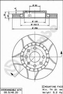 BREMBO 09.5148.76 Тормозной диск для OPEL VECTRA B (Опель Вектра б) BREMBO 09.5148.76 Тормозной диск для OPEL VECTRA B (Опель Вектра б)