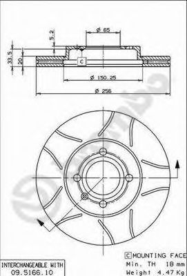 BREMBO 09.5166.75 Тормозной диск для VOLKSWAGEN SCIROCCO (Фольксваген Сcироccо) BREMBO 09.5166.75 Тормозной диск для VOLKSWAGEN SCIROCCO (Фольксваген Сcироccо)