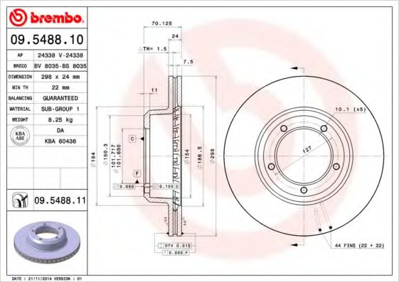BREMBO 09.5488.10 Тормозной диск для LAND ROVER DEFENDER (Ленд ровер/лэнд ровер Дэфэндэр) BREMBO 09.5488.10 Тормозной диск для LAND ROVER DEFENDER (Ленд ровер/лэнд ровер Дэфэндэр)