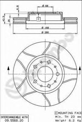 BREMBO 09.5568.76 Тормозной диск для VOLVO C70 I (Вольво C70 и) BREMBO 09.5568.76 Тормозной диск для VOLVO C70 I (Вольво C70 и)