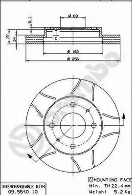 BREMBO 09.5640.75 Тормозной диск для MITSUBISHI ETERNA IV (Митсубиши/митсубиси Этэрна иv) BREMBO 09.5640.75 Тормозной диск для MITSUBISHI ETERNA IV (Митсубиши/митсубиси Этэрна иv)