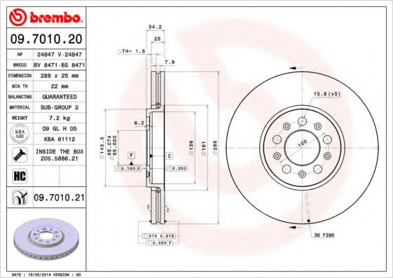 BREMBO 09.7010.21 Тормозной диск для SKODA RAPID SPACEBACK (Шкода Рапид спэйсбэк) BREMBO 09.7010.21 Тормозной диск для SKODA RAPID SPACEBACK (Шкода Рапид спэйсбэк)