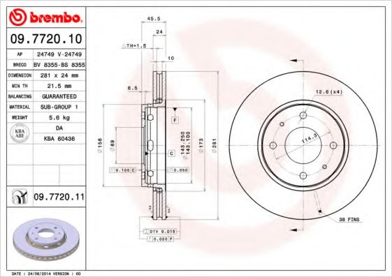 BREMBO 09.7720.10 Тормозной диск для VOLVO S40 I (Вольво С40 и) BREMBO 09.7720.10 Тормозной диск для VOLVO S40 I (Вольво С40 и)