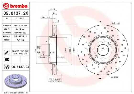 BREMBO 09.8137.2X Тормозной диск для RENAULT MEGANE II -LET (Рено Меган 2 лет) BREMBO 09.8137.2X Тормозной диск для RENAULT MEGANE II -LET (Рено Меган 2 лет)