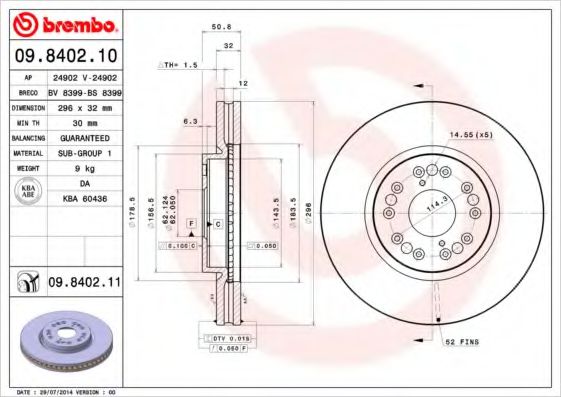 BREMBO 09.8402.10 Тормозной диск для LEXUS IS I (Лексус Ис 1) BREMBO 09.8402.10 Тормозной диск для LEXUS IS I (Лексус Ис 1)