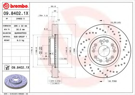 BREMBO 09.8402.1X Тормозной диск для LEXUS IS I (Лексус Ис 1) BREMBO 09.8402.1X Тормозной диск для LEXUS IS I (Лексус Ис 1)