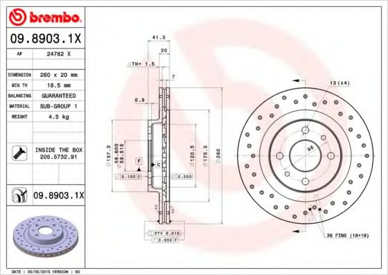 BREMBO 09.8903.1X Тормозной диск для LADA VEGA (Лада Vэга) BREMBO 09.8903.1X Тормозной диск для LADA VEGA (Лада Vэга)