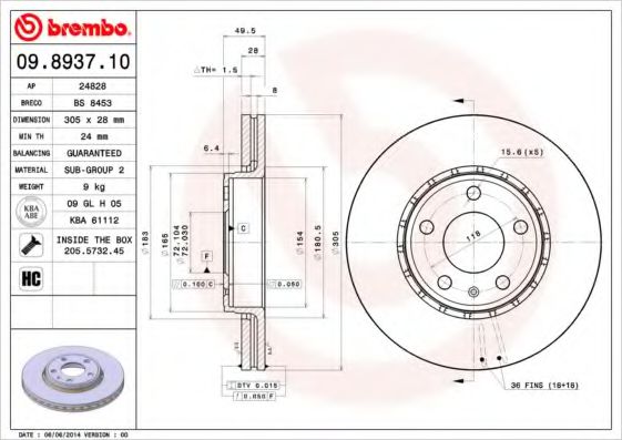 BREMBO 09.8937.10 Тормозной диск для OPEL VIVARO (Опель Виваро) BREMBO 09.8937.10 Тормозной диск для OPEL VIVARO (Опель Виваро)