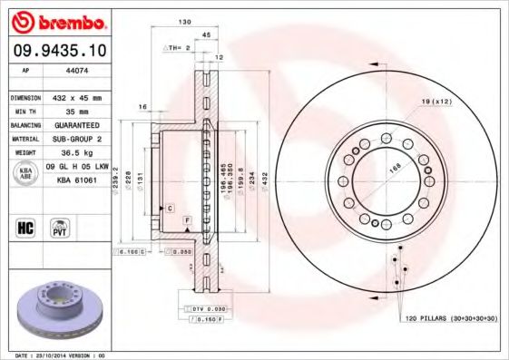 BREMBO 09.9435.10 Тормозной диск для MAN (Ман) BREMBO 09.9435.10 Тормозной диск для MAN (Ман)