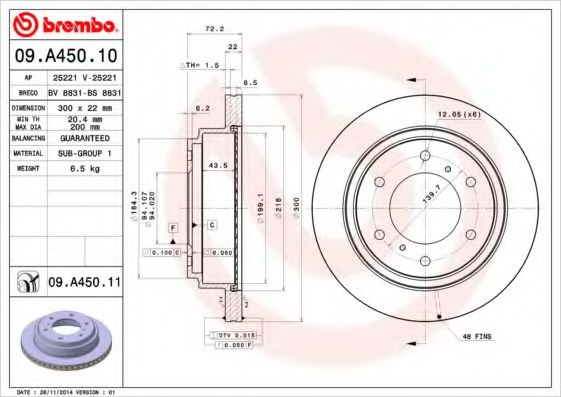 BREMBO 09.A450.10 Тормозной диск для MITSUBISHI MONTERO CLASSIC (Митсубиши/митсубиси Монтэро cлассиc) BREMBO 09.A450.10 Тормозной диск для MITSUBISHI MONTERO CLASSIC (Митсубиши/митсубиси Монтэро cлассиc)