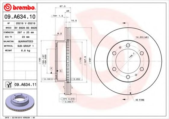 BREMBO 09.A634.11 Тормозной диск для TOYOTA HILUX III (Тойота/тоета Хилуx 3) BREMBO 09.A634.11 Тормозной диск для TOYOTA HILUX III (Тойота/тоета Хилуx 3)