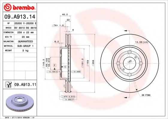 BREMBO 09.A913.14 Тормозной диск для DAIHATSU CHARADE (Дайхатсу Чарадэ) BREMBO 09.A913.14 Тормозной диск для DAIHATSU CHARADE (Дайхатсу Чарадэ)