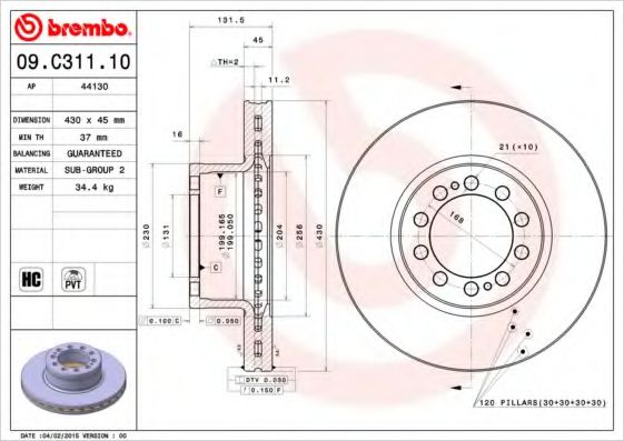 BREMBO 09.C311.10 Тормозной диск для MERCEDESBENZ (Мерседес бенц) BREMBO 09.C311.10 Тормозной диск для MERCEDESBENZ (Мерседес бенц)