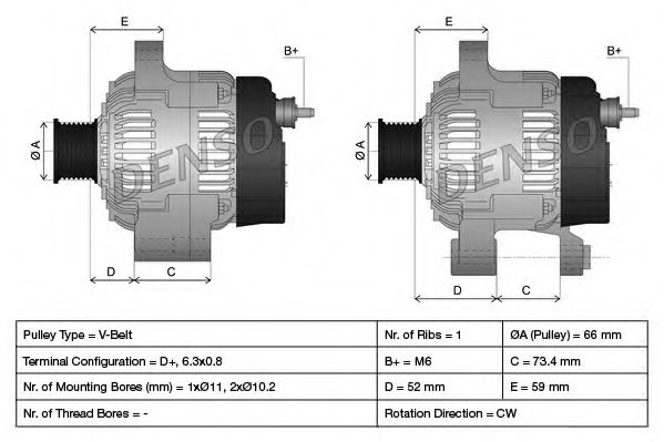 DENSO DAN616 Генератор для FORD FIESTA (Форд Фиэста) DENSO DAN616 Генератор для FORD FIESTA (Форд Фиэста)