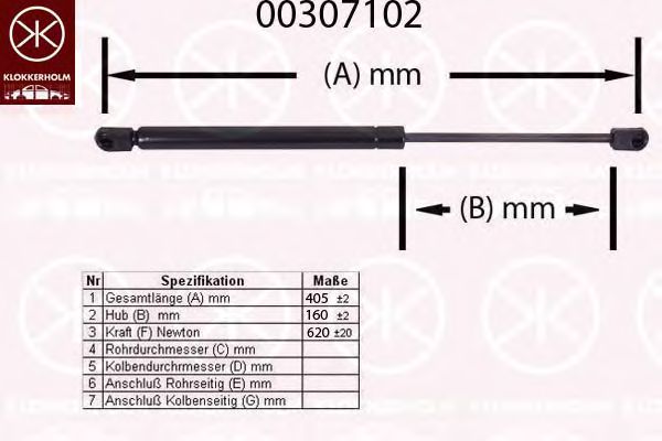 KLOKKERHOLM 00307102 Газовая пружина, крышка багажник для AUDI TT (Ауди Тт) KLOKKERHOLM 00307102 Газовая пружина, крышка багажник для AUDI TT (Ауди Тт)
