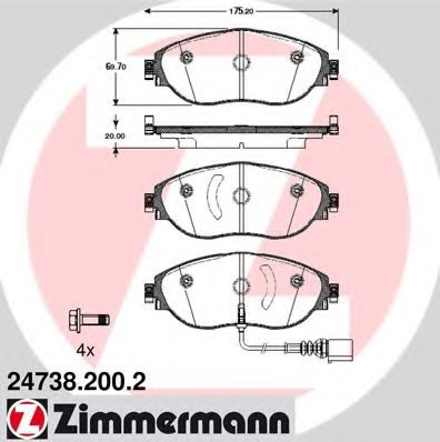ZIMMERMANN 24738.200.2 Тормозные колодки для VOLKSWAGEN (Фольксваген) ZIMMERMANN 24738.200.2 Тормозные колодки для VOLKSWAGEN (Фольксваген)