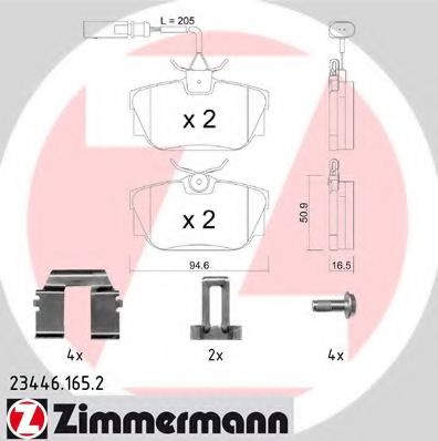 ZIMMERMANN 23446.165.2 Тормозные колодки для VOLKSWAGEN T4 CARAVELLE (Фольксваген Т4 cараvэллэ) ZIMMERMANN 23446.165.2 Тормозные колодки для VOLKSWAGEN T4 CARAVELLE (Фольксваген Т4 cараvэллэ)