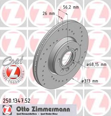 ZIMMERMANN 250.1347.52 Тормозной диск для VOLKSWAGEN T4 MULTIVAN (Фольксваген Т4 мултиvан) ZIMMERMANN 250.1347.52 Тормозной диск для VOLKSWAGEN T4 MULTIVAN (Фольксваген Т4 мултиvан)